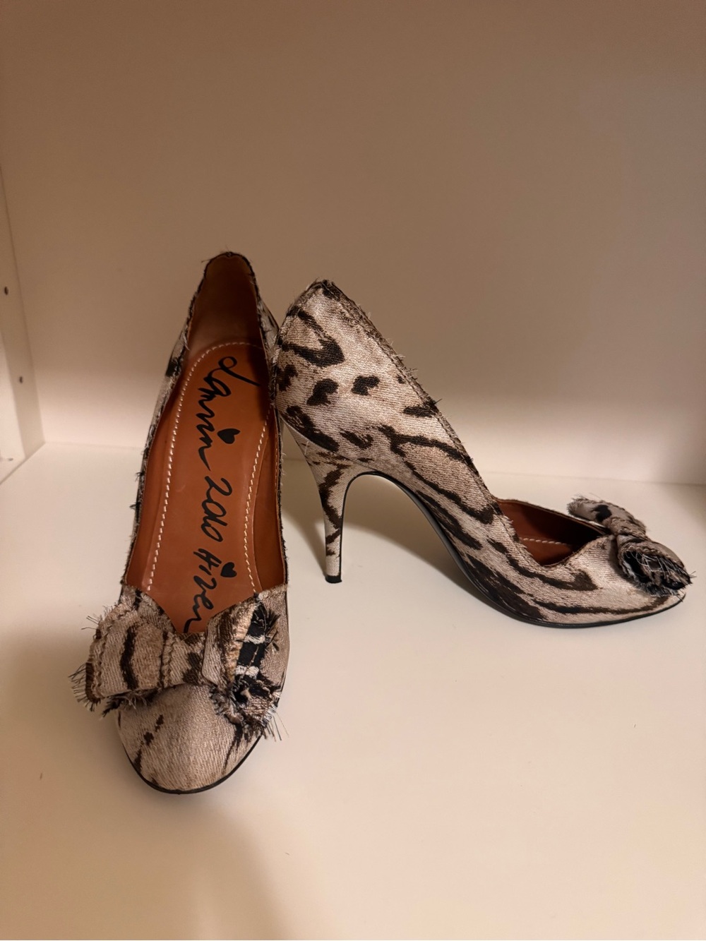 Lanvin Leopard Print Silk Bow Pumps